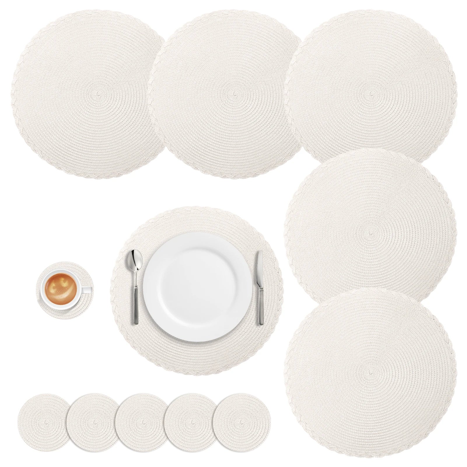 Premium Round Braided Placemats - Set of 6 | Dining Table Decor