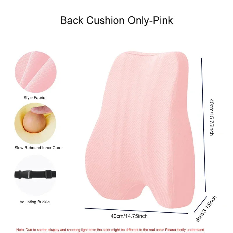 Vabena Memory Foam Seat Cushion & Lumbar Support Set for Office & Car - Ergonomic Back & Coccyx Relief