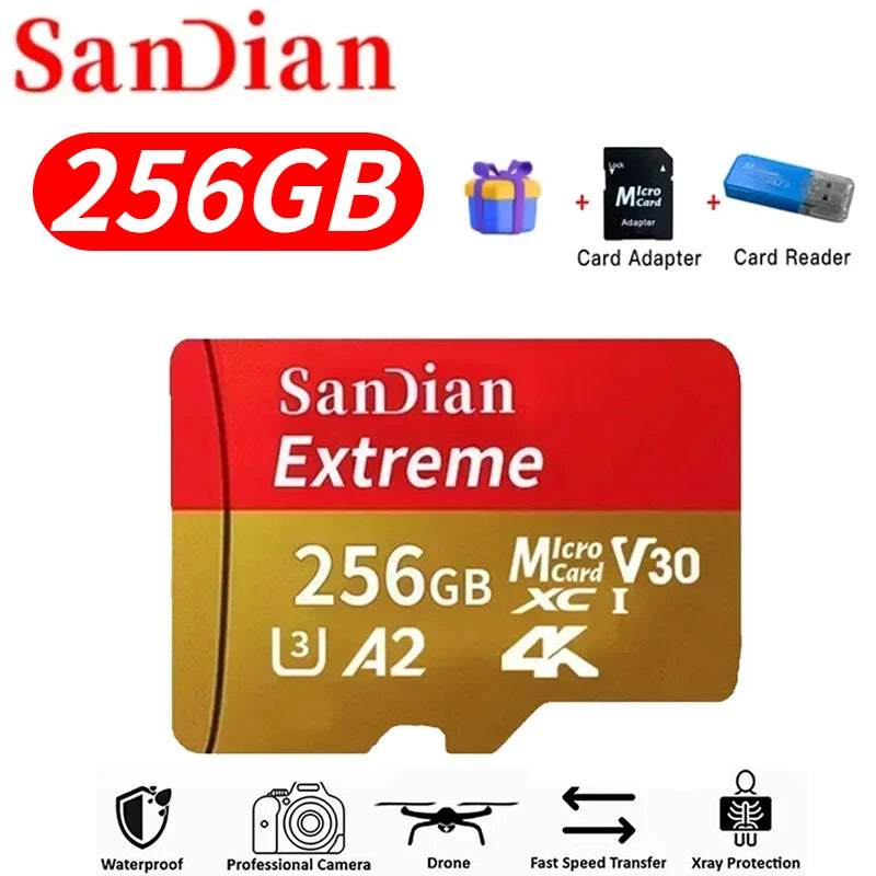 Original Micro TF Card V30 Class10 - 128GB, 256GB, 512GB Flash Memory for Surveillance, PC & Mac
