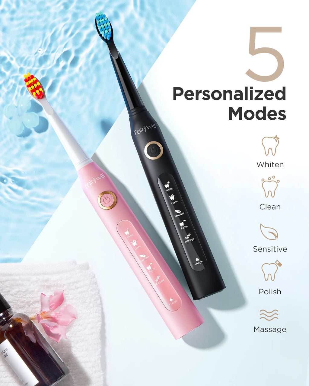 Fairywill FW-507 Sonic Electric Toothbrush - USB Rechargeable