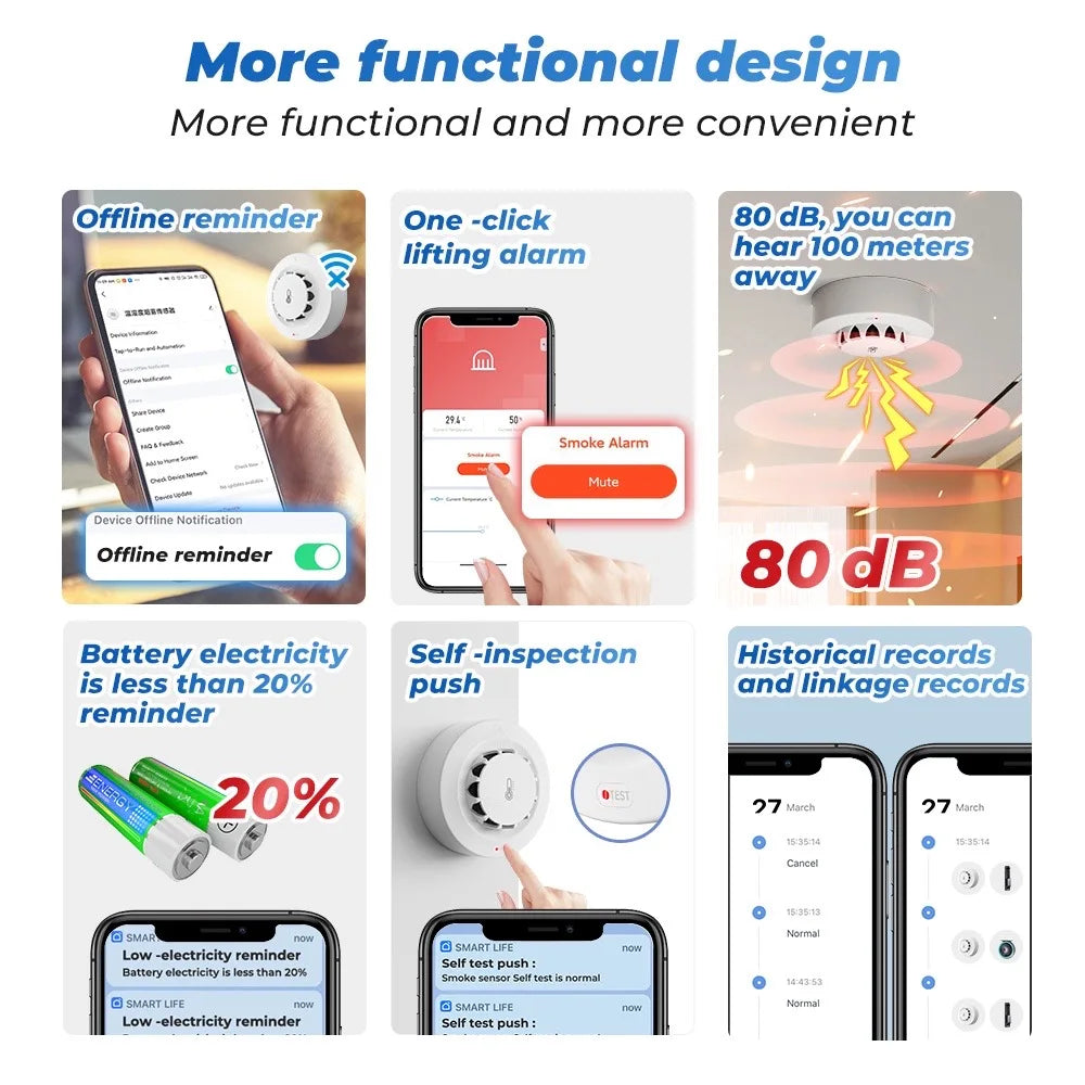 Tuya Smart WiFi & Bluetooth Smoke Detector with Temp & Humidity