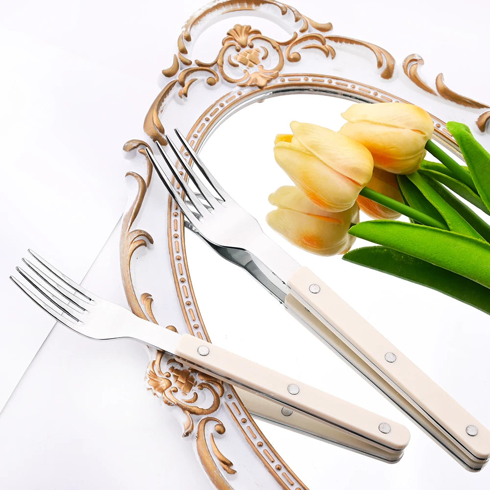 Elegant Beige Silver Cutlery Set | Premium Dining Tableware