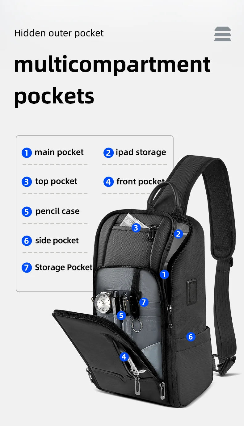 HK Anti-theft Men's Crossbody Bag | Waterproof USB Charging Sling Satchel