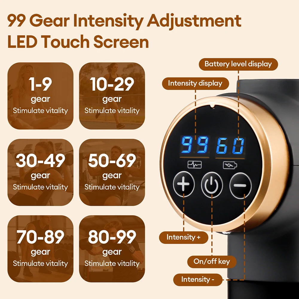 Vabena 11-in-1 Electric Massage Gun - 99 Levels for Deep Muscle Relief