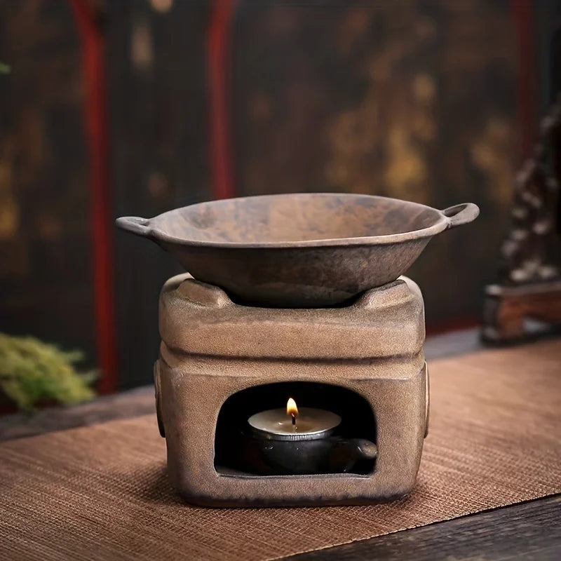 Vintage Hand-Made Tea Warmer Set - Stove & Teapot