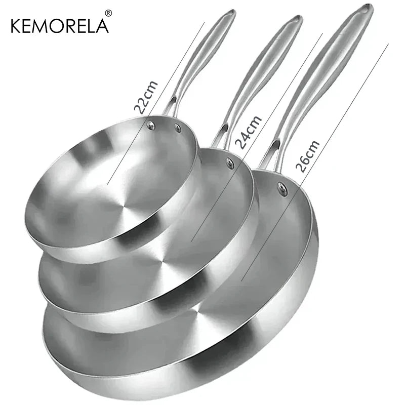 Vabena 5-Ply Stainless Steel Frying Pan - 22-28CM Non-Stick Wok