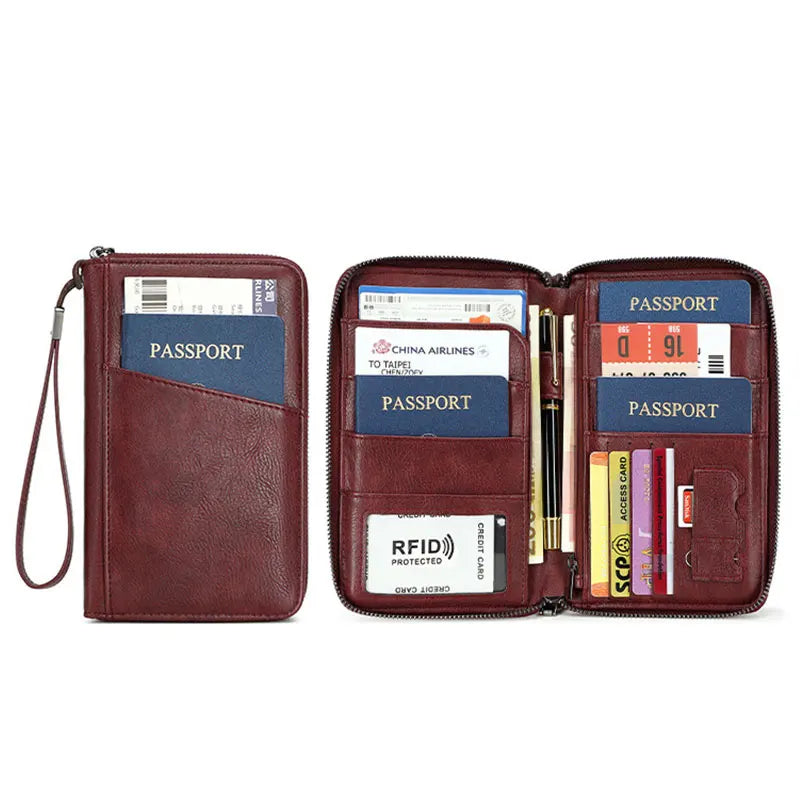 Travel Passport Wallet - RFID Anti-Theft PU Leather Organizer for Men & Women