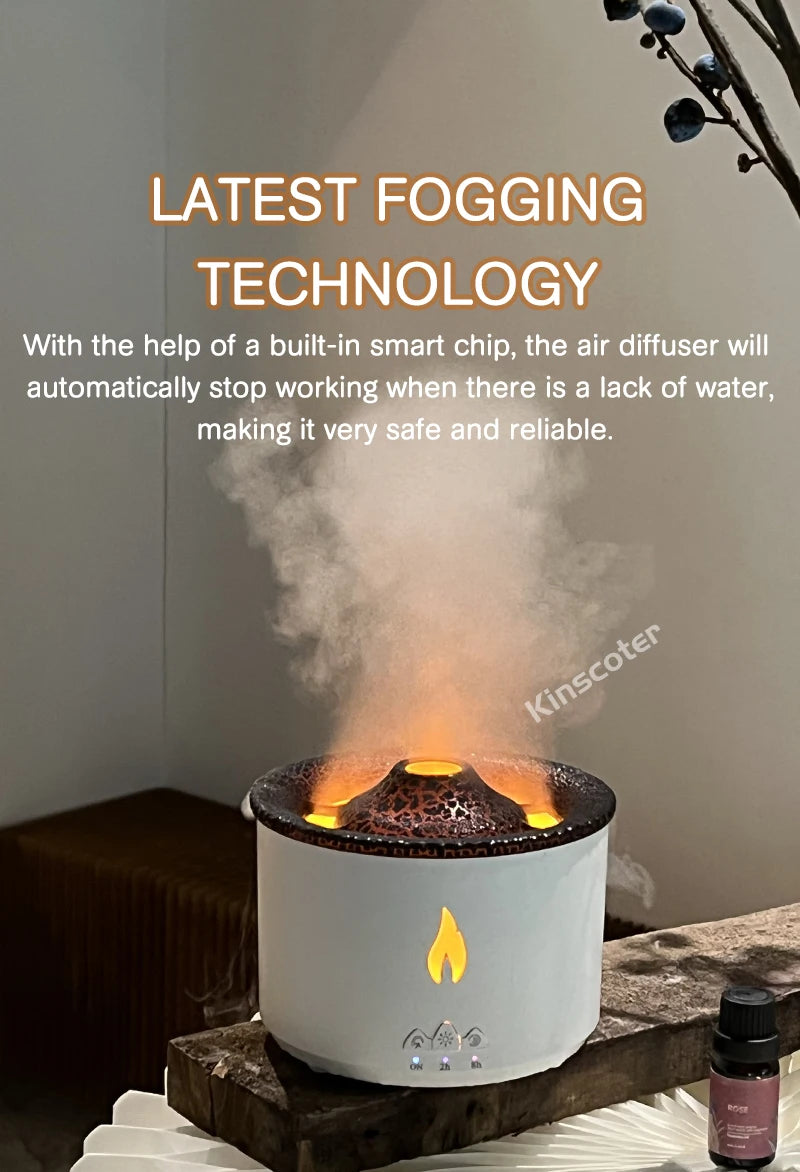 KINSCOTER Volcano Flame & Jellyfish Aroma Diffuser - 360ml Essential Oil Humidifier