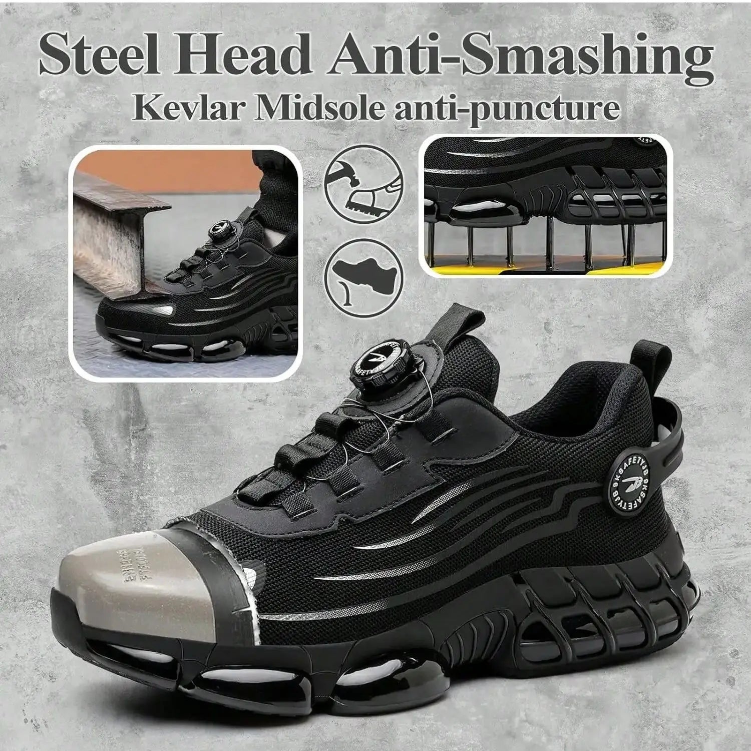 Vabena Lace-Free Steel Toe Safety Sneakers for Ultimate Work Comfort