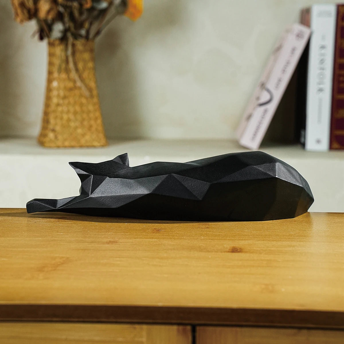 Geometric White & Black Cat Statue | Modern Room Decor