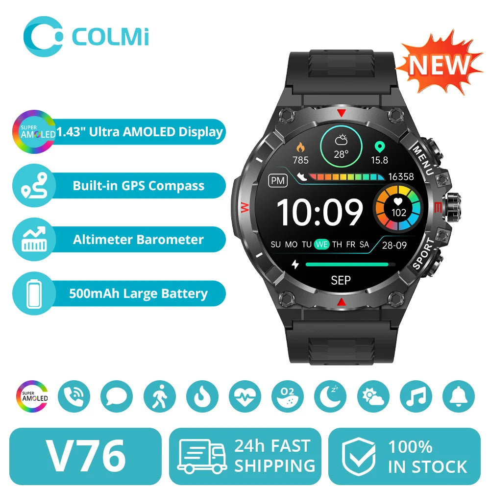 COLMI V76 GPS Smartwatch | Ultra AMOLED & Bluetooth Call