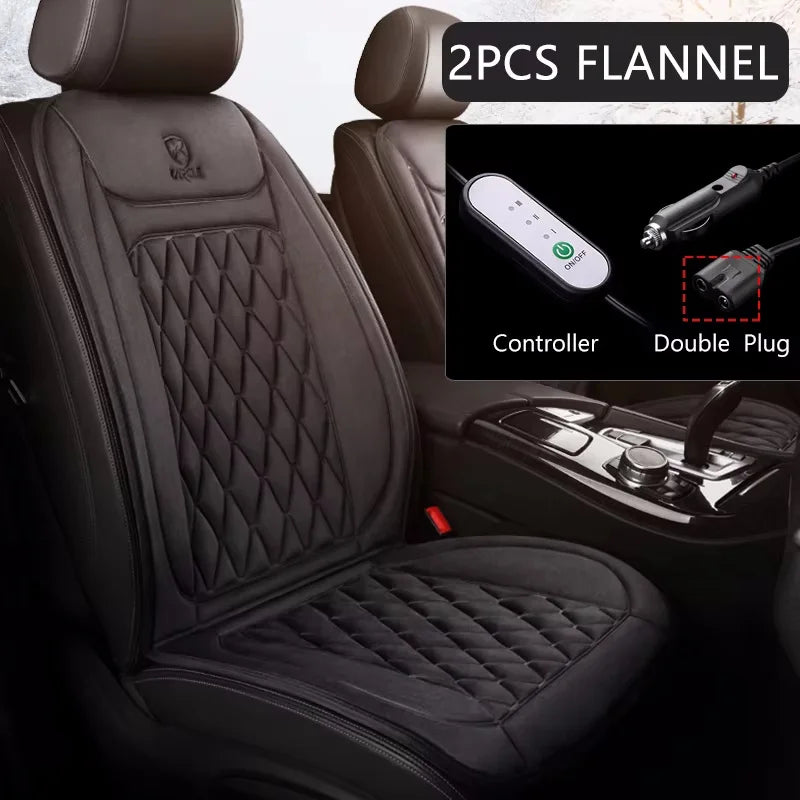 12V Heated Car Seat Cushion | Universal Cloth & Flannel Set