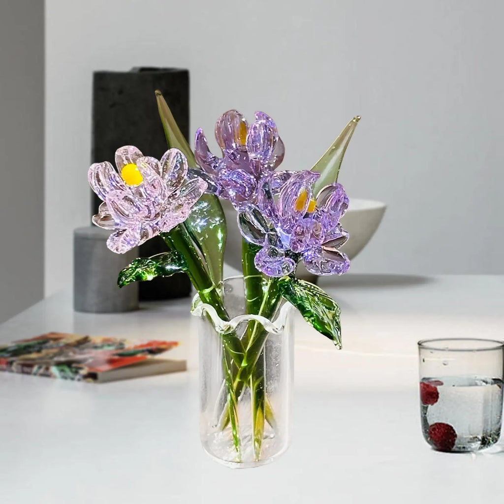 Glass Flower Bouquet with Vase - Everlasting Artificial Flowers for Girlfriend, Birthday, Wedding