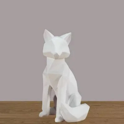 Geometric Fox Sculpture | Modern White Abstract Ornament