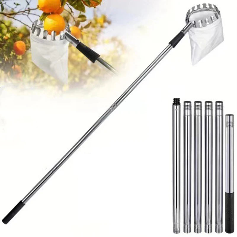 Vabena Stainless Steel Telescopic Fruit Picker Rod - 1.6-4M High Tree Orchard Tool