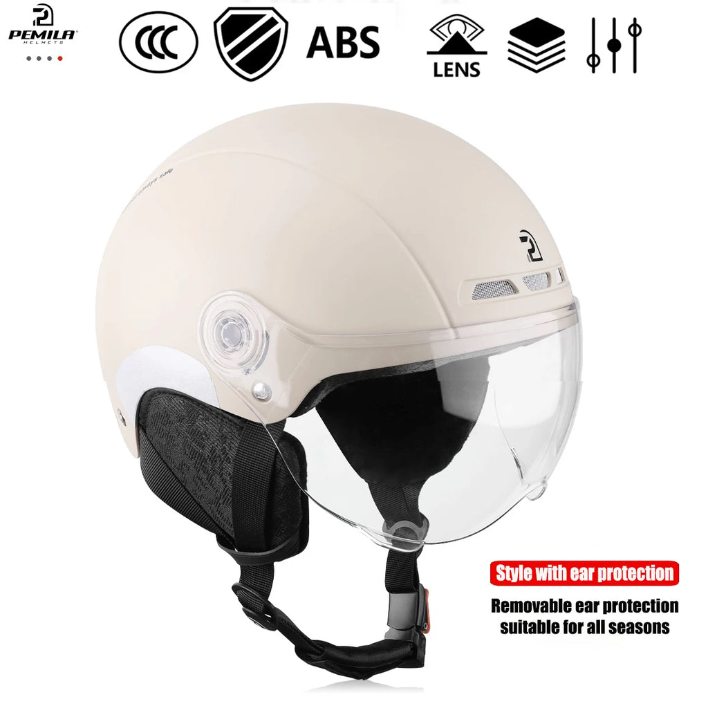 PEMILA Cycling Helmet with Goggles, Ear Protection & Reflective Safety - Adult MTB Road E-Bike