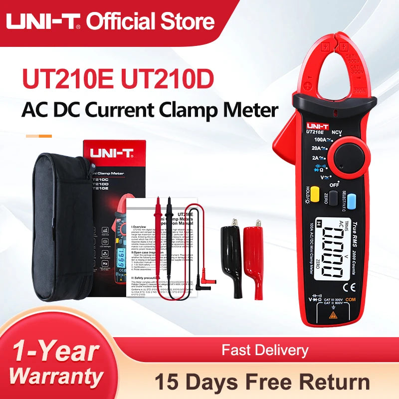 UNI-T UT210E/UT210D Digital Clamp Meter | AC/DC Ammeter | True RMS Multimeter for Electricians & HVAC