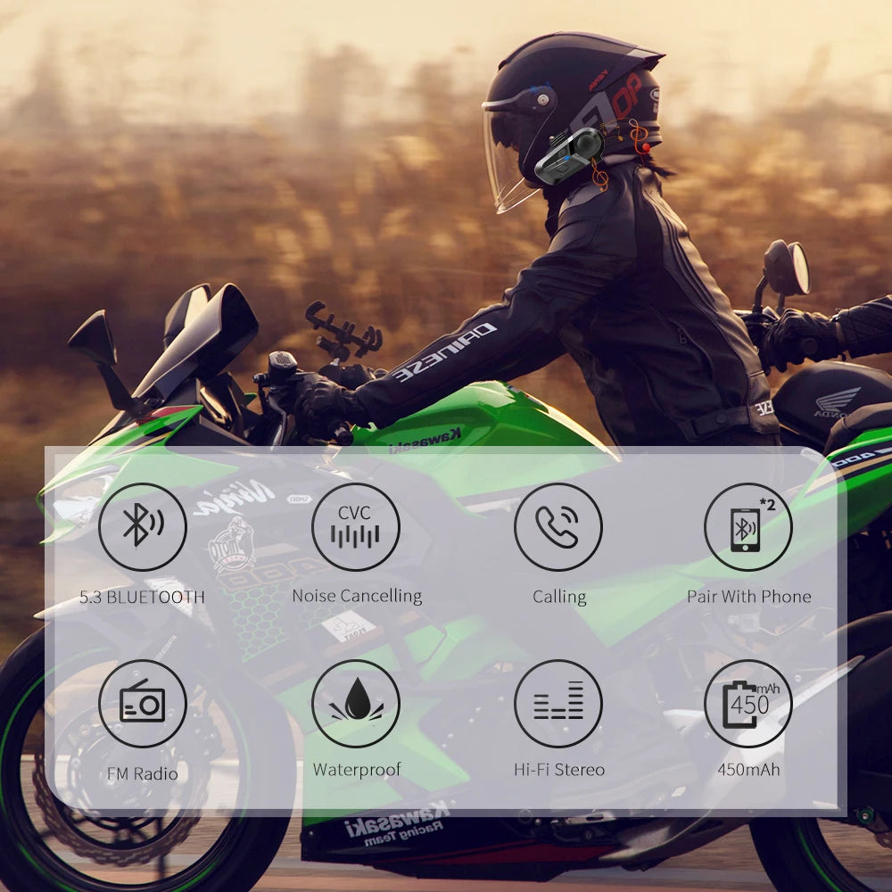 Bluetooth 5.3 Motorcycle Helmet Headset | Wireless Calls & Music