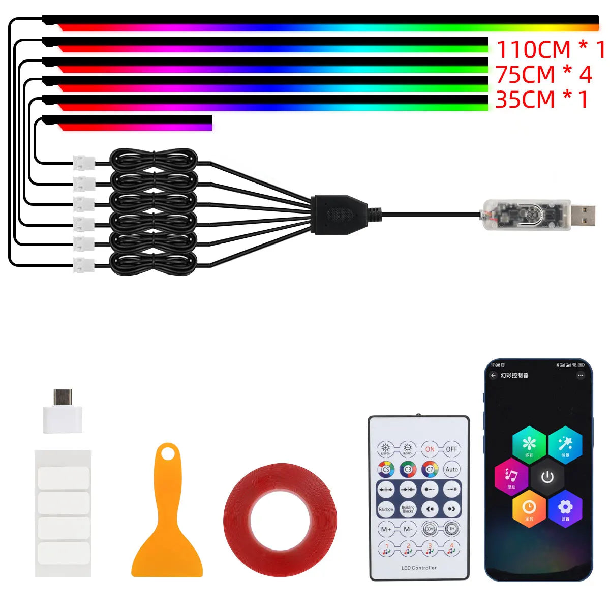 10-in-1 Car LED Interior Atmosphere Lights - App/Remote Control RGB Symphony