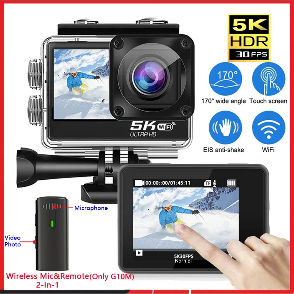 Sony IMX576 5K 4K 60FPS Waterproof 48MP Wi-Fi Action Camera for Adventure