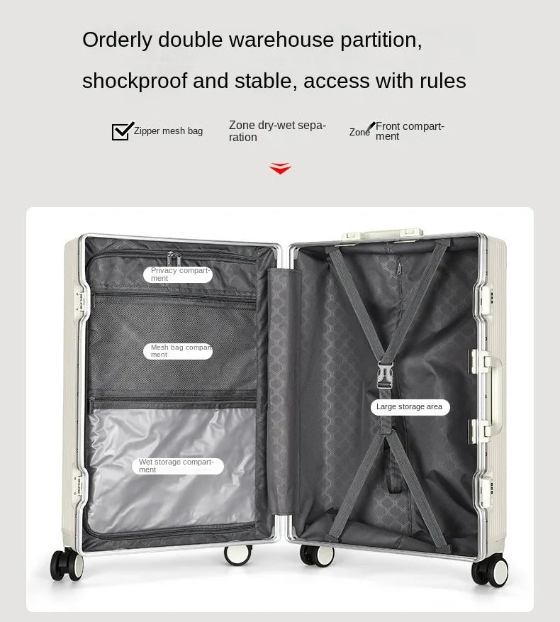 Vabena Front Opening USB Charging Aluminum Carry-on Suitcase
