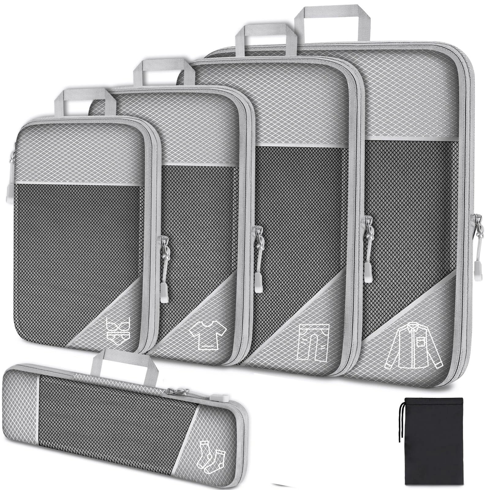 6PCS Travel Compression Packing Cube Set with Shoe Bag | Luggage Organizer