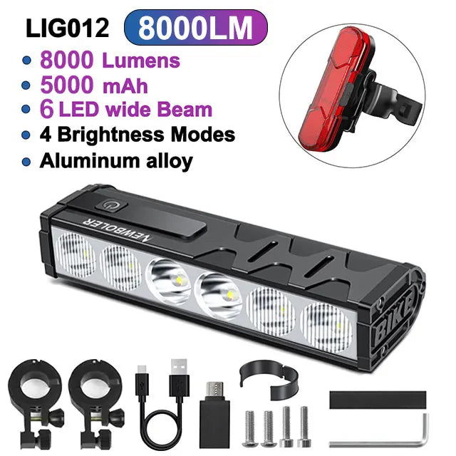 NEWBOLER 10000 Lumen Bike Light - USB Rechargeable MTB Road Lamp