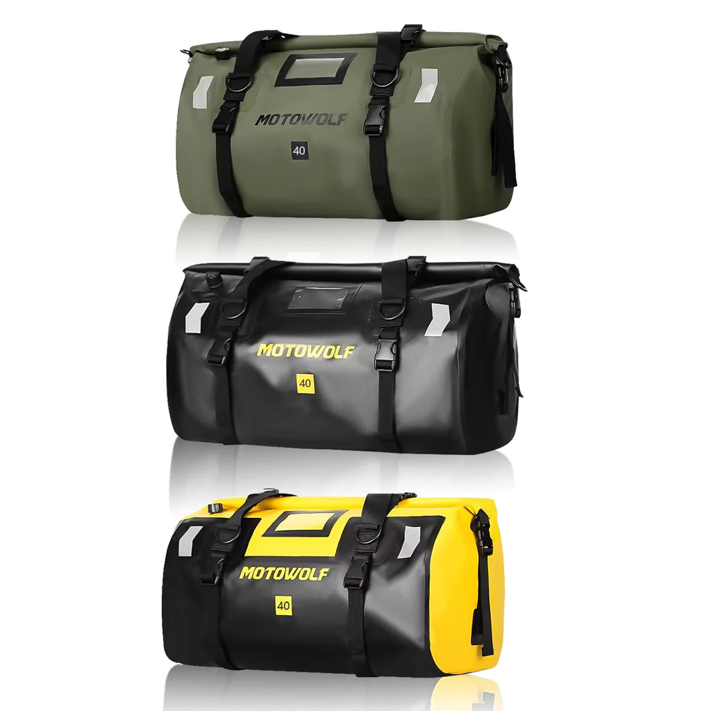 Waterproof Motorcycle Tail Bag | Dry Roll Luggage | 20L, 40L, 66L