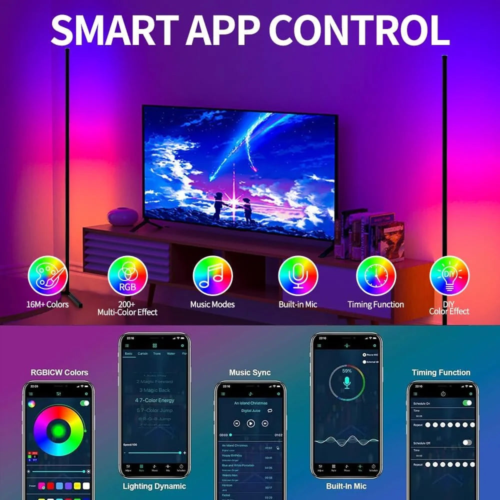Vabena Smart RGB Corner Floor Lamp - Music Sync & App Control