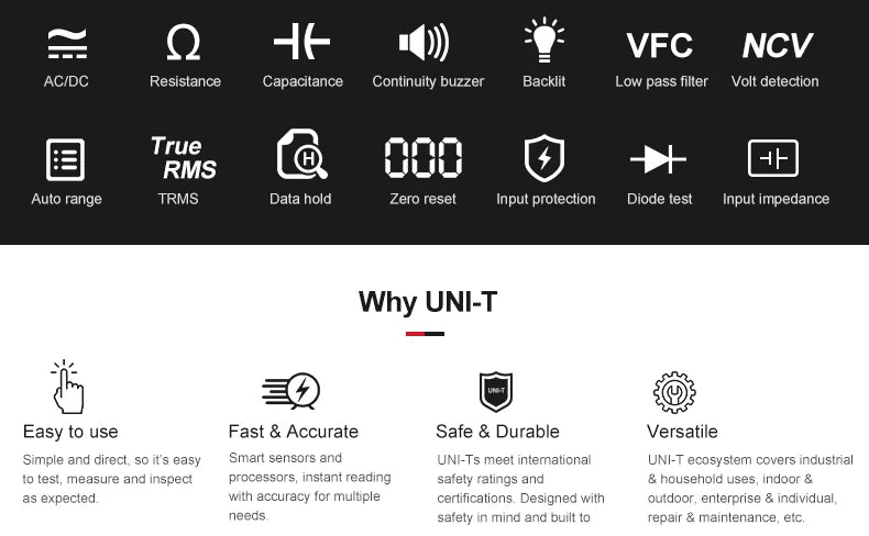 UNI-T UT210E/UT210D Digital Clamp Meter | AC/DC Ammeter | True RMS Multimeter for Electricians & HVAC
