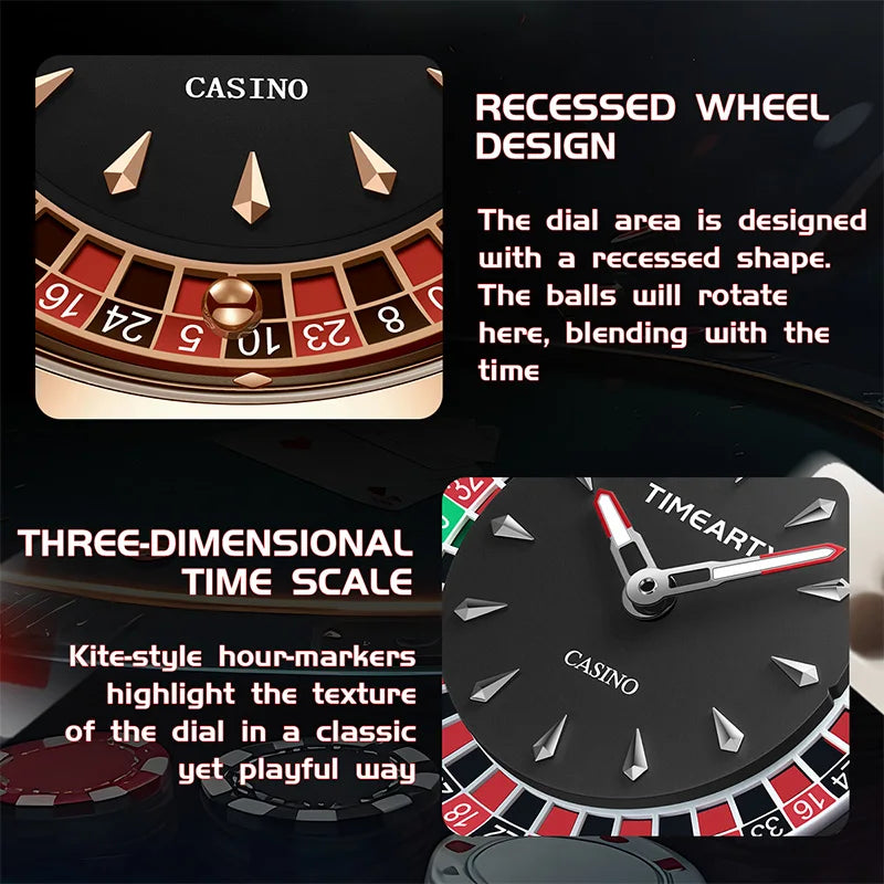 TIMEARTX Luxury Roulette Poker Game Quartz Watch for Men