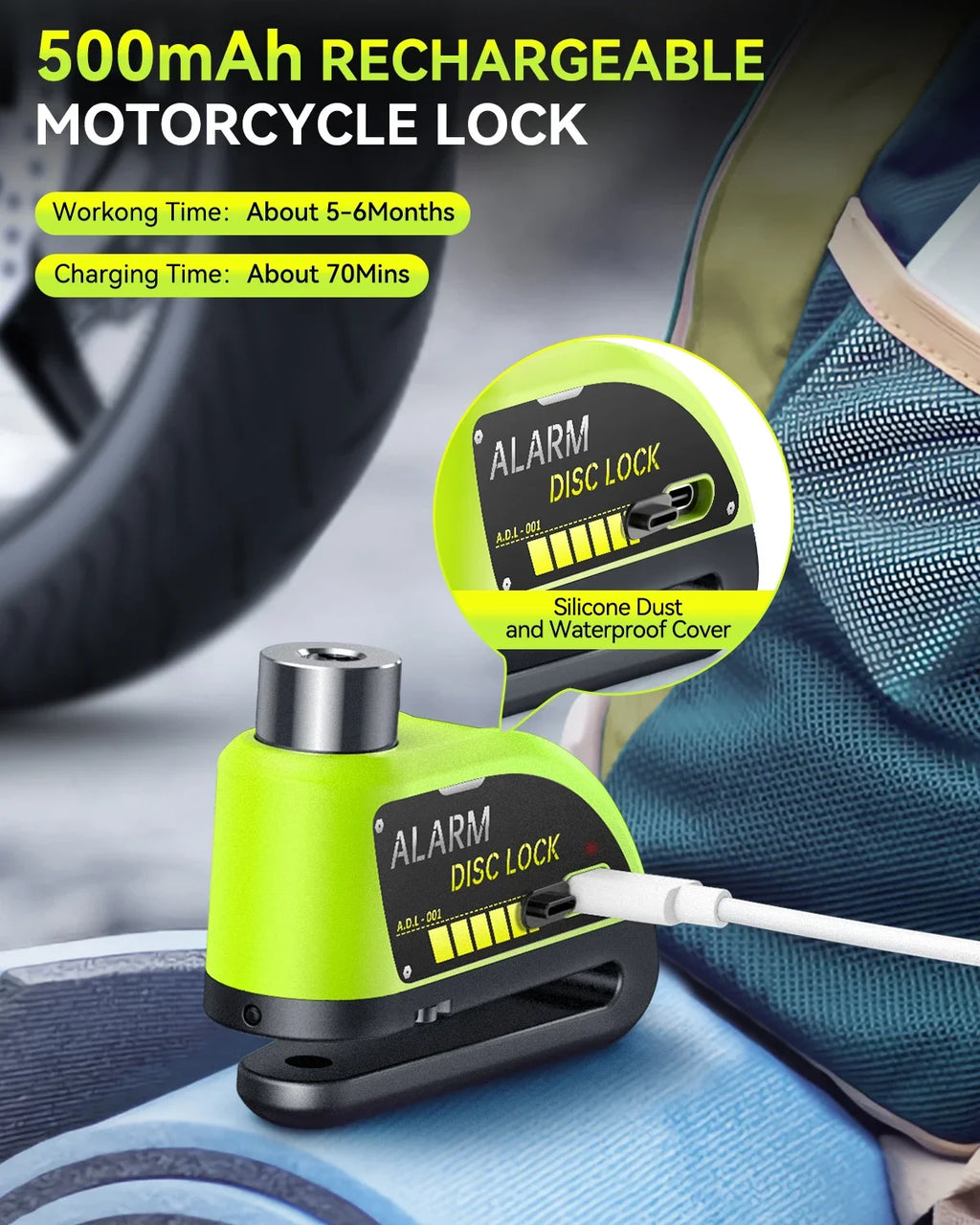 Extractme 110dB Motorcycle Alarm Disc Lock - Ultimate Waterproof Anti-Theft Security