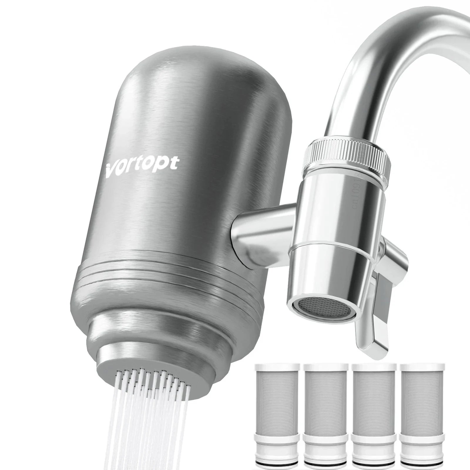 HOMEFISH Stainless Steel Faucet Water Filter - NSF Certified Lead & Chlorine Reduction