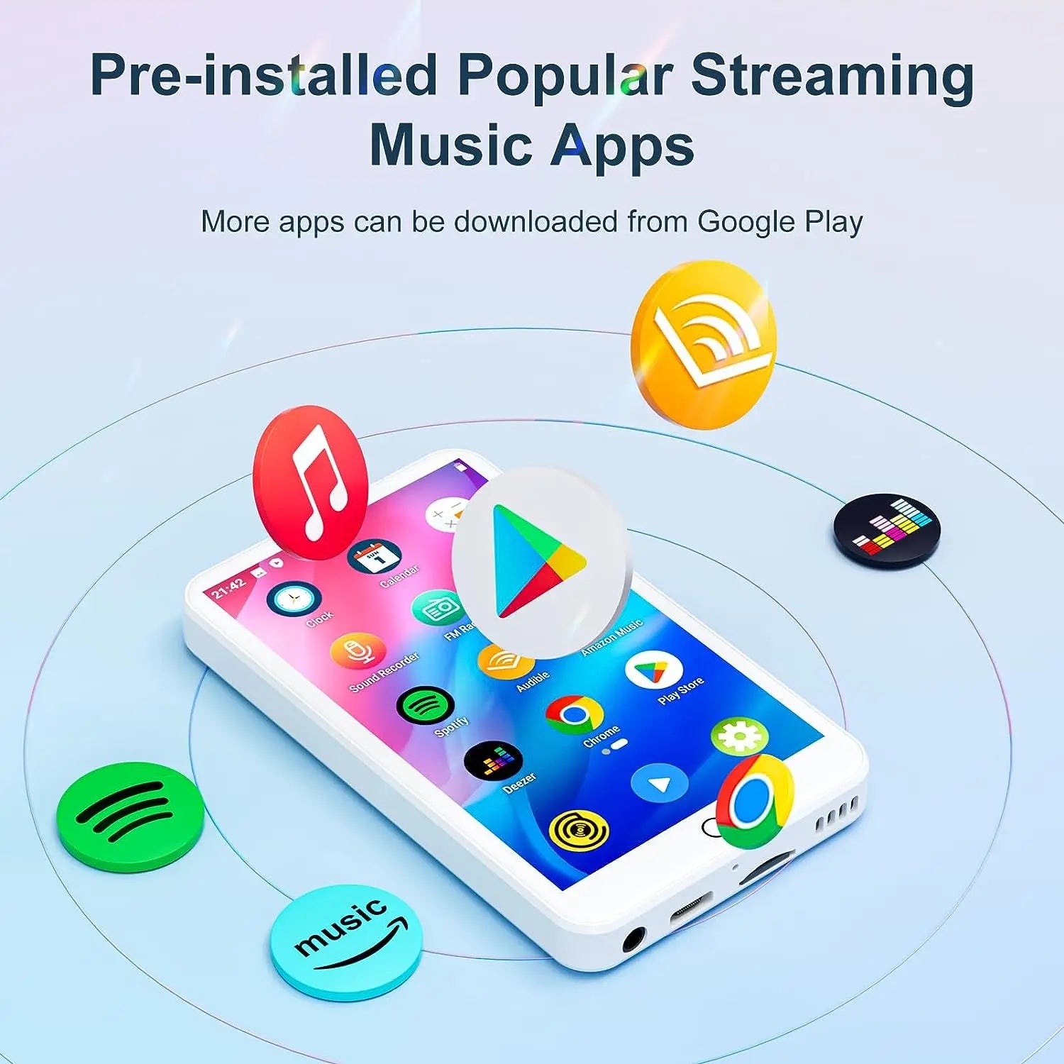 MECHEN Android 9.0 MP3/MP4 Player | Bluetooth, WiFi, Spotify | 512GB Storage - White