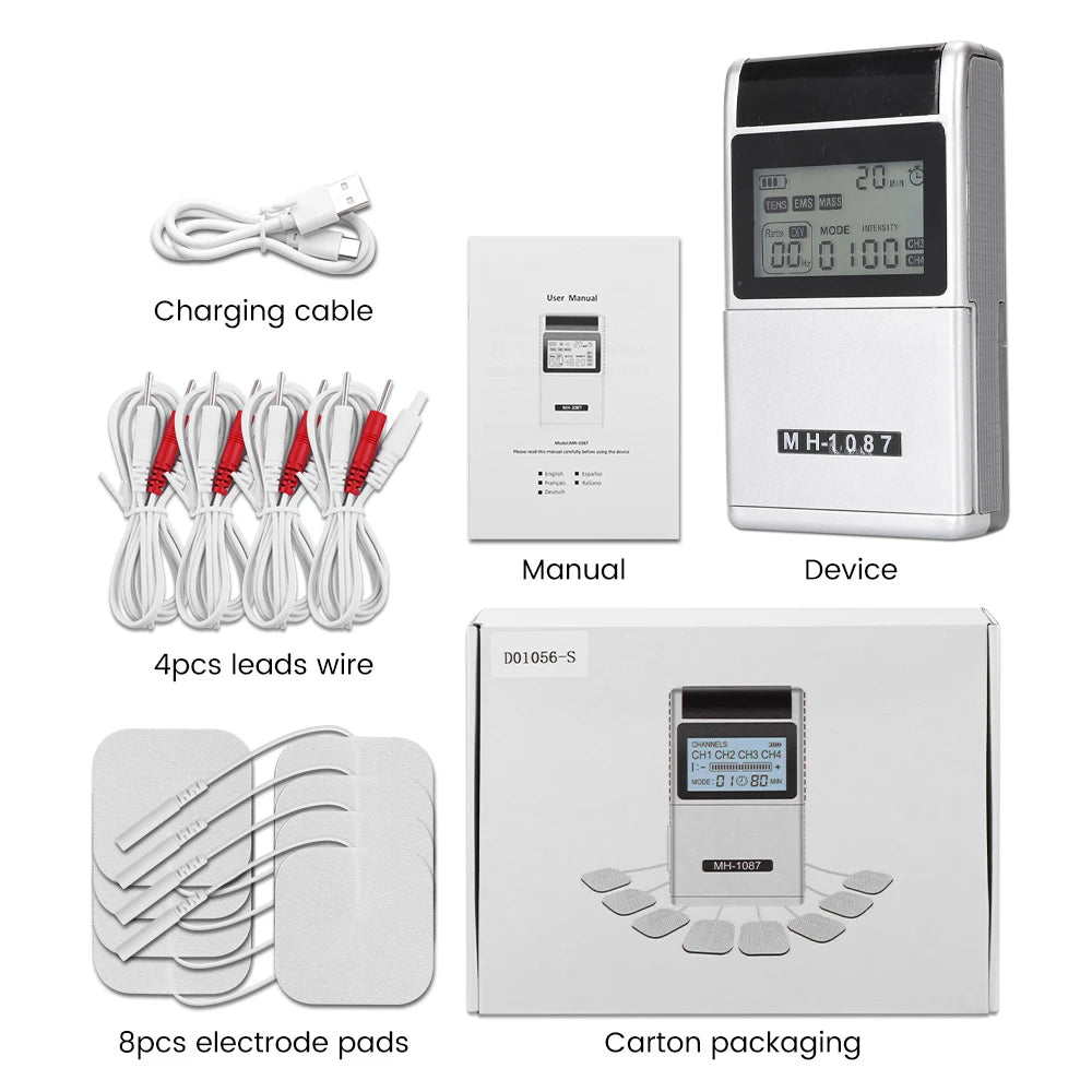 Digital TENS Unit: 4-Channel Rechargeable Muscle Stimulator for Pain Relief
