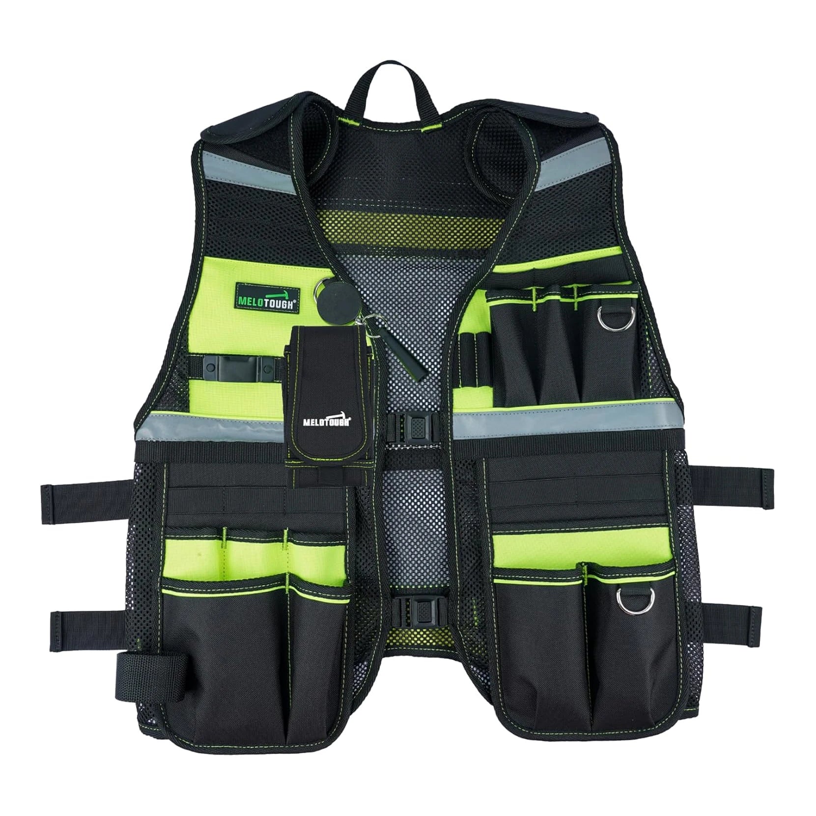 MELOTOUGH Reflective Safety Tool Vest with Removable Phone Holder - High Visibility Workwear