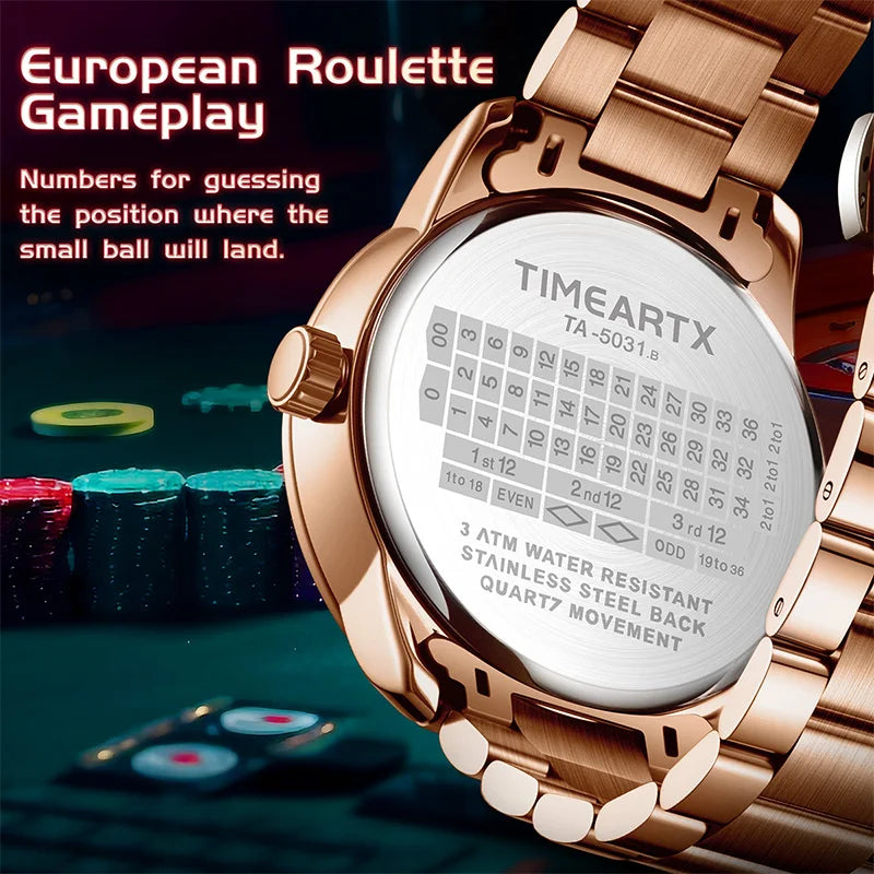 TIMEARTX Luxury Roulette Poker Game Quartz Watch for Men