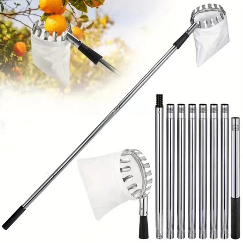 Vabena Stainless Steel Telescopic Fruit Picker Rod - 1.6-4M High Tree Orchard Tool