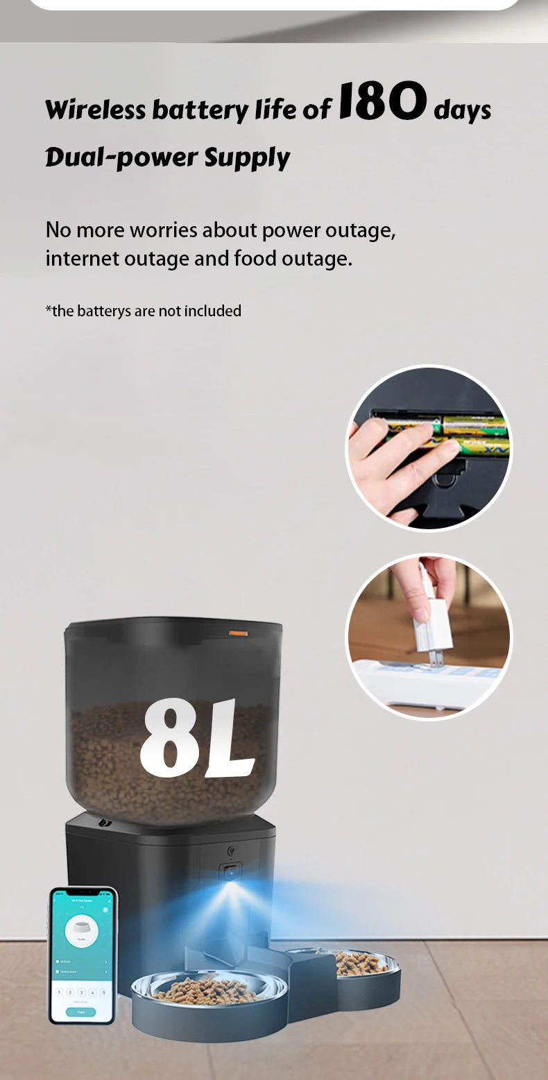 8L Smart Automatic Cat Feeder with 1080p Camera & 5G WiFi App Control