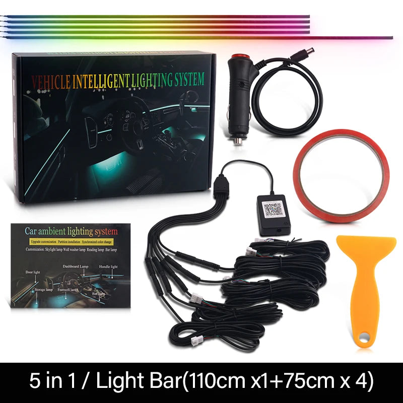18-in-1 Car Interior RGB Ambient Light Kit - 64 Colors, App Controlled Symphony Lighting