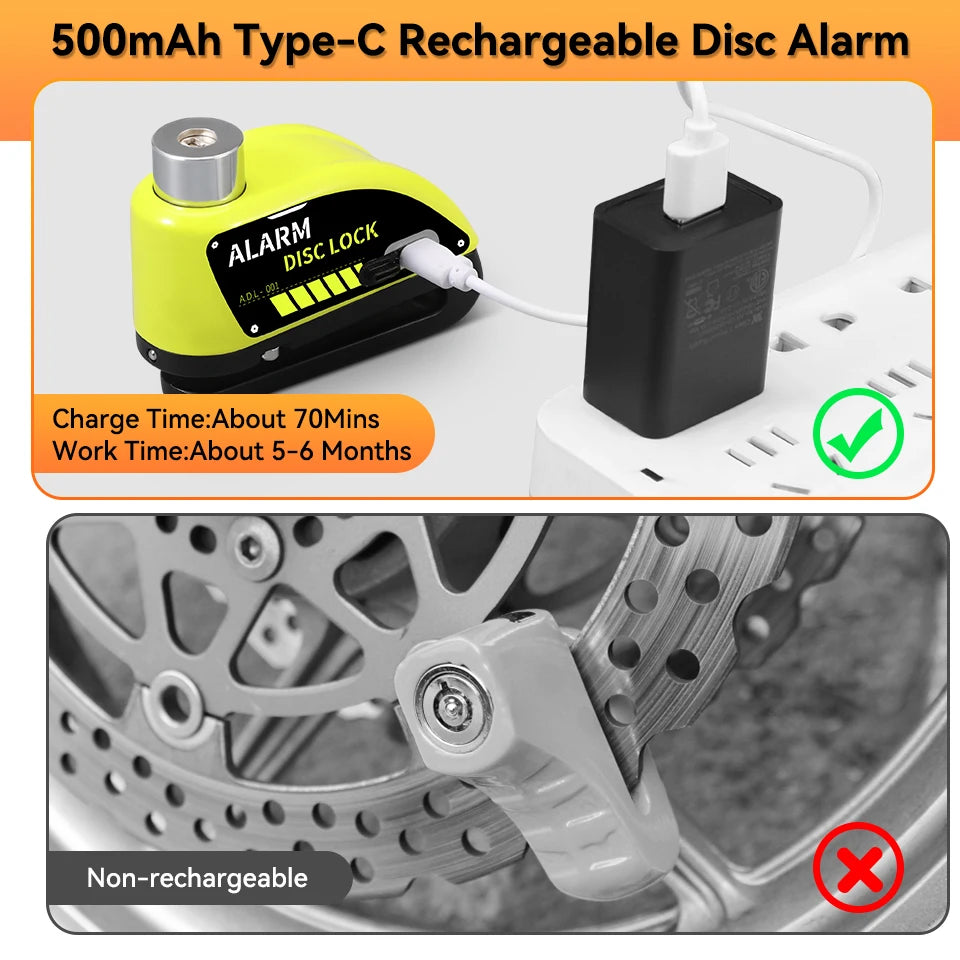 Extractme 120dB Motorcycle Alarm Disc Lock - Anti-Theft Security