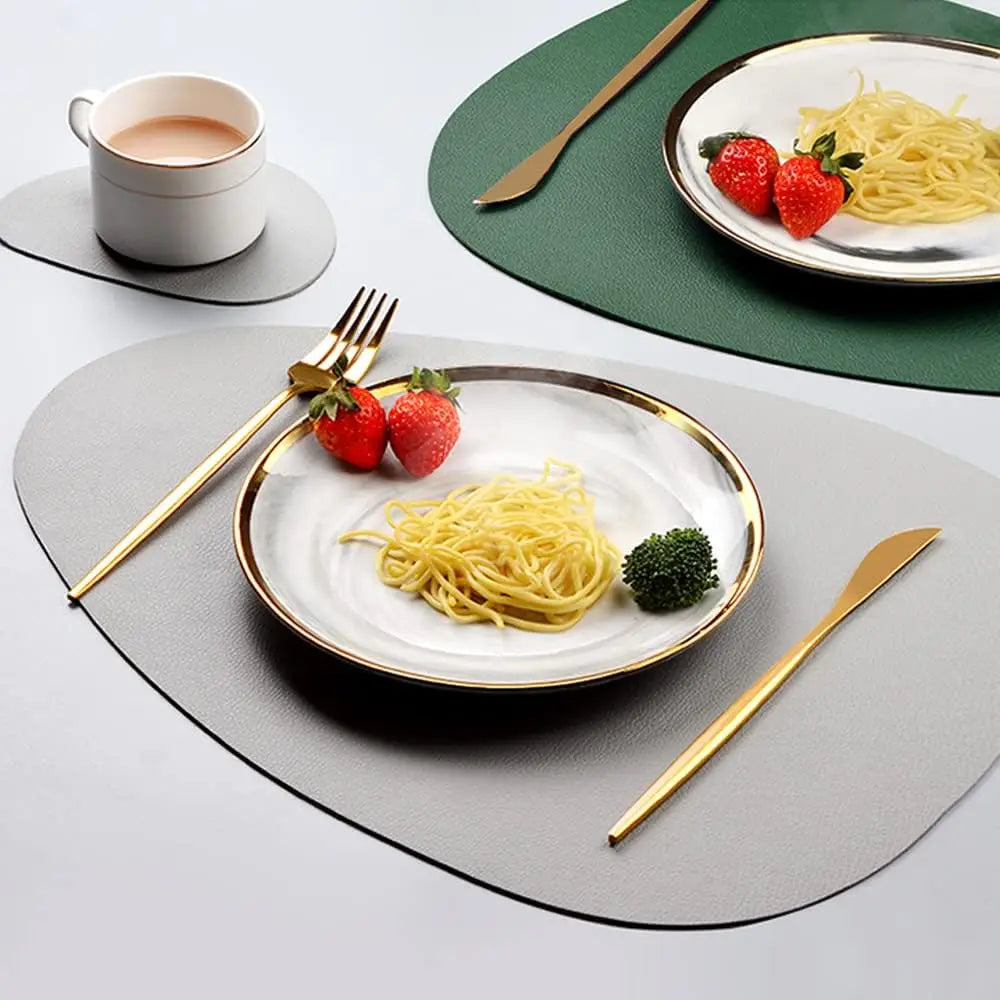 Modern Irregular PU Leather Placemats - Waterproof & Reversible Dining Table Mats