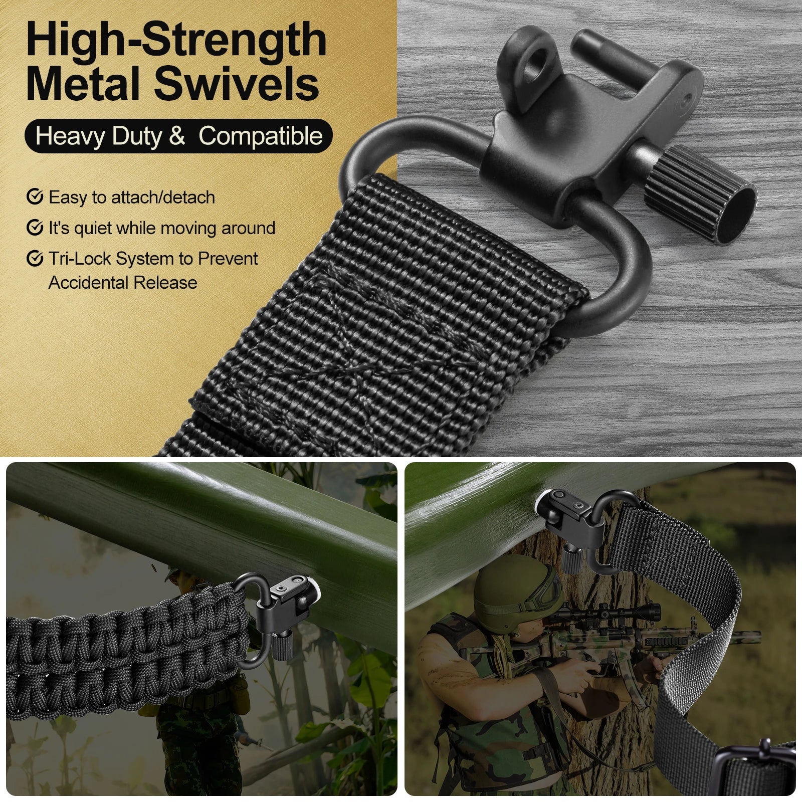Two-Point Paracord Sling with Swivel - Non-Slip & Adjustable Gear Carrier