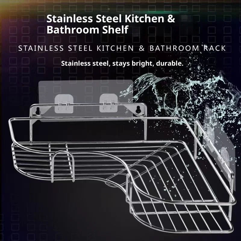 No Drilling Stainless Steel Corner Shelf - Double Layer Bathroom & Kitchen Storage