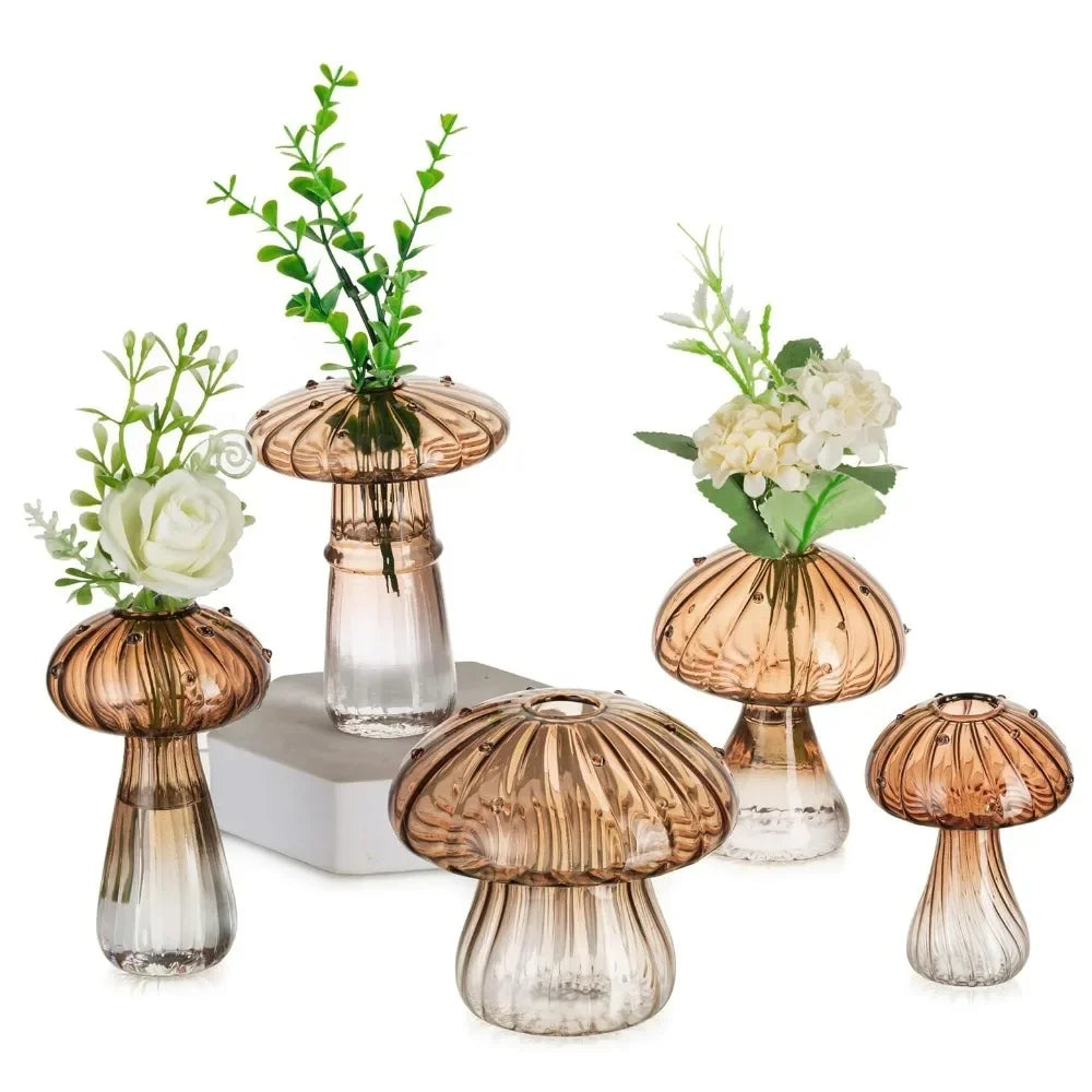 5Pcs Colourful Mushroom Glass Vases | Hydroponic Flower Pots Home Decor