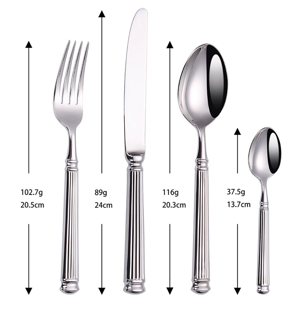 Elegant Striped Silver Cutlery Set - Premium Stainless Steel 304