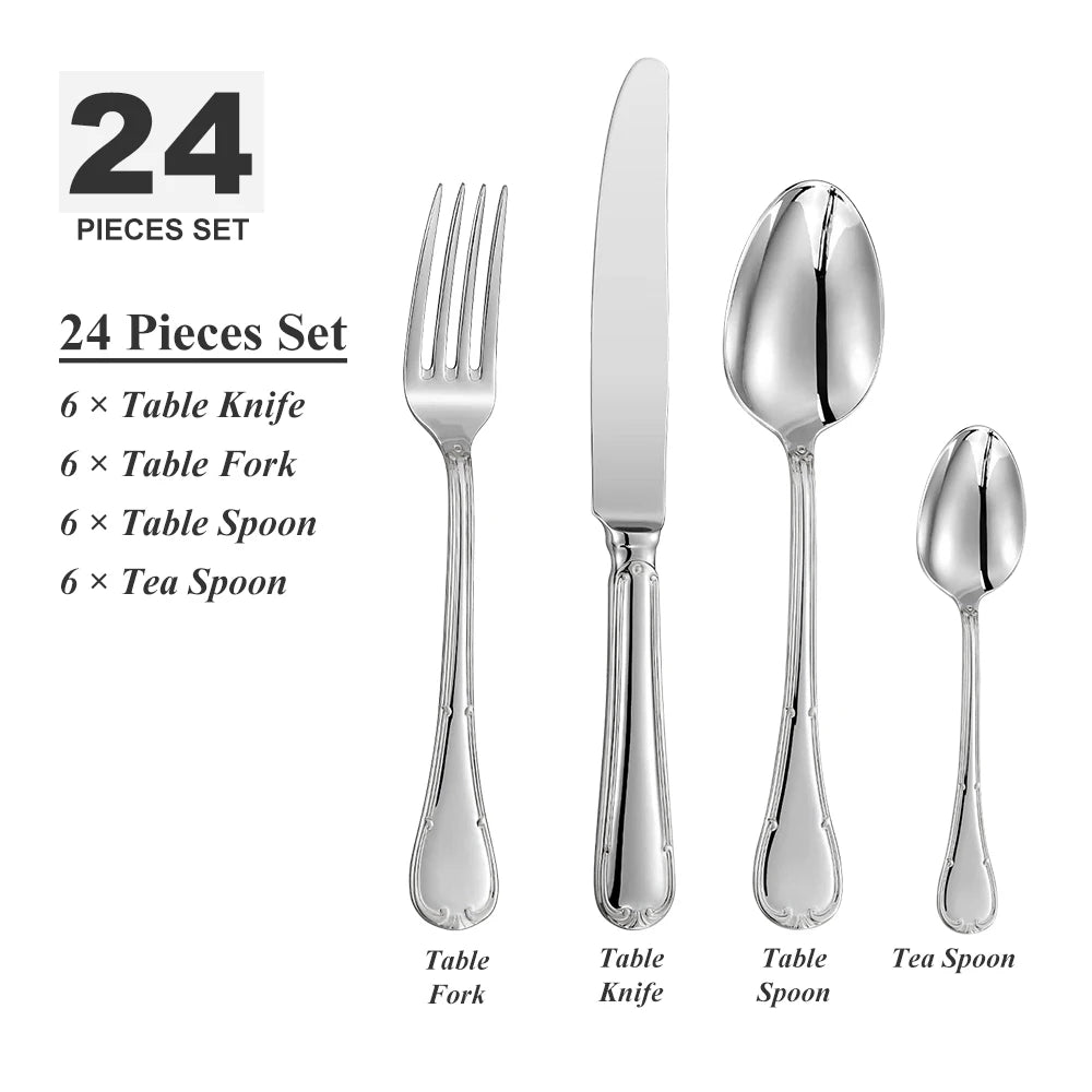 Vabena 24-Pc 18/10 Stainless Steel Mirror Polished Flatware Set for 6