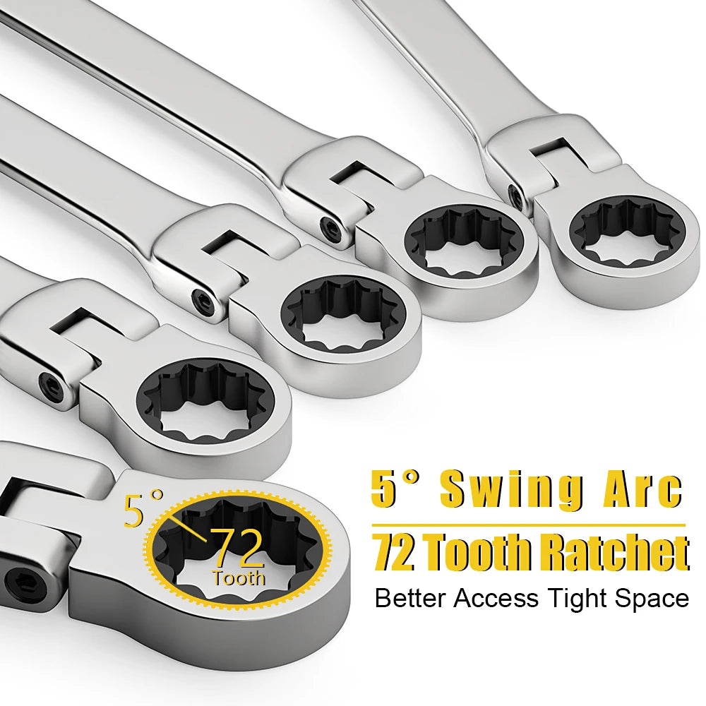 Ratcheting Flex Head Spanner Set | 6-23mm Metric Wrench Kit