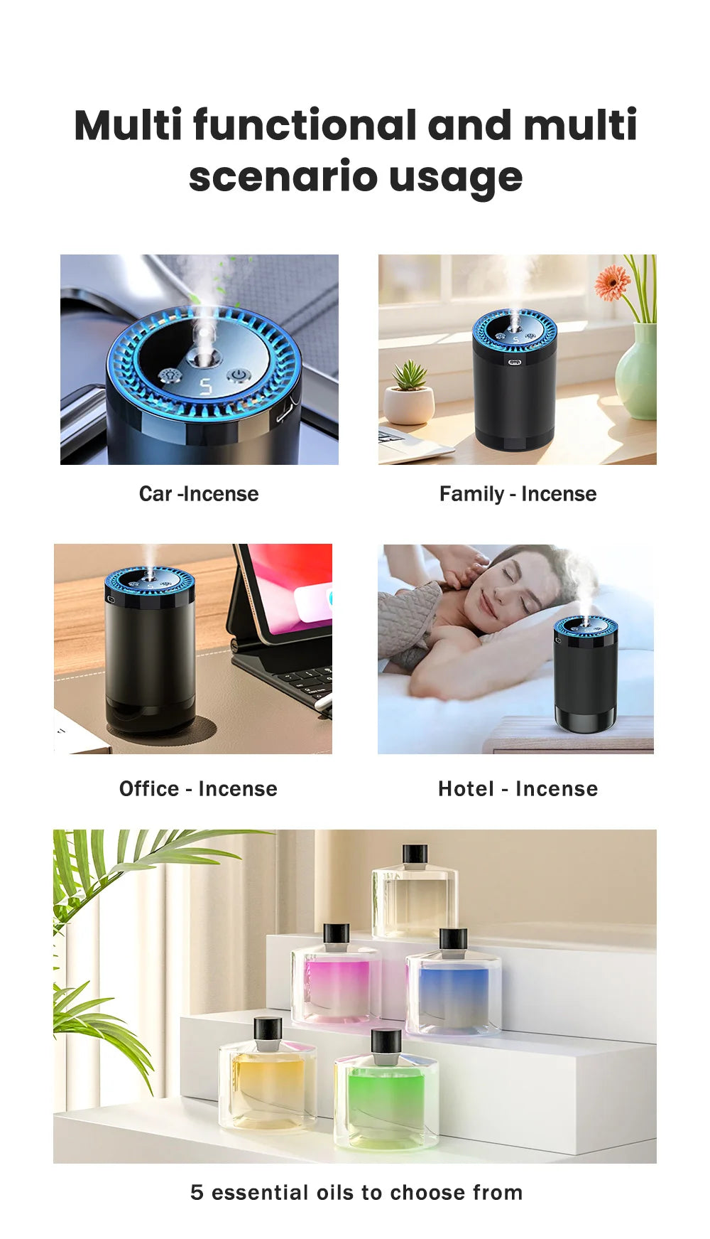 Vabena Rechargeable Car Aroma Diffuser - Colorful, Wireless & Portable