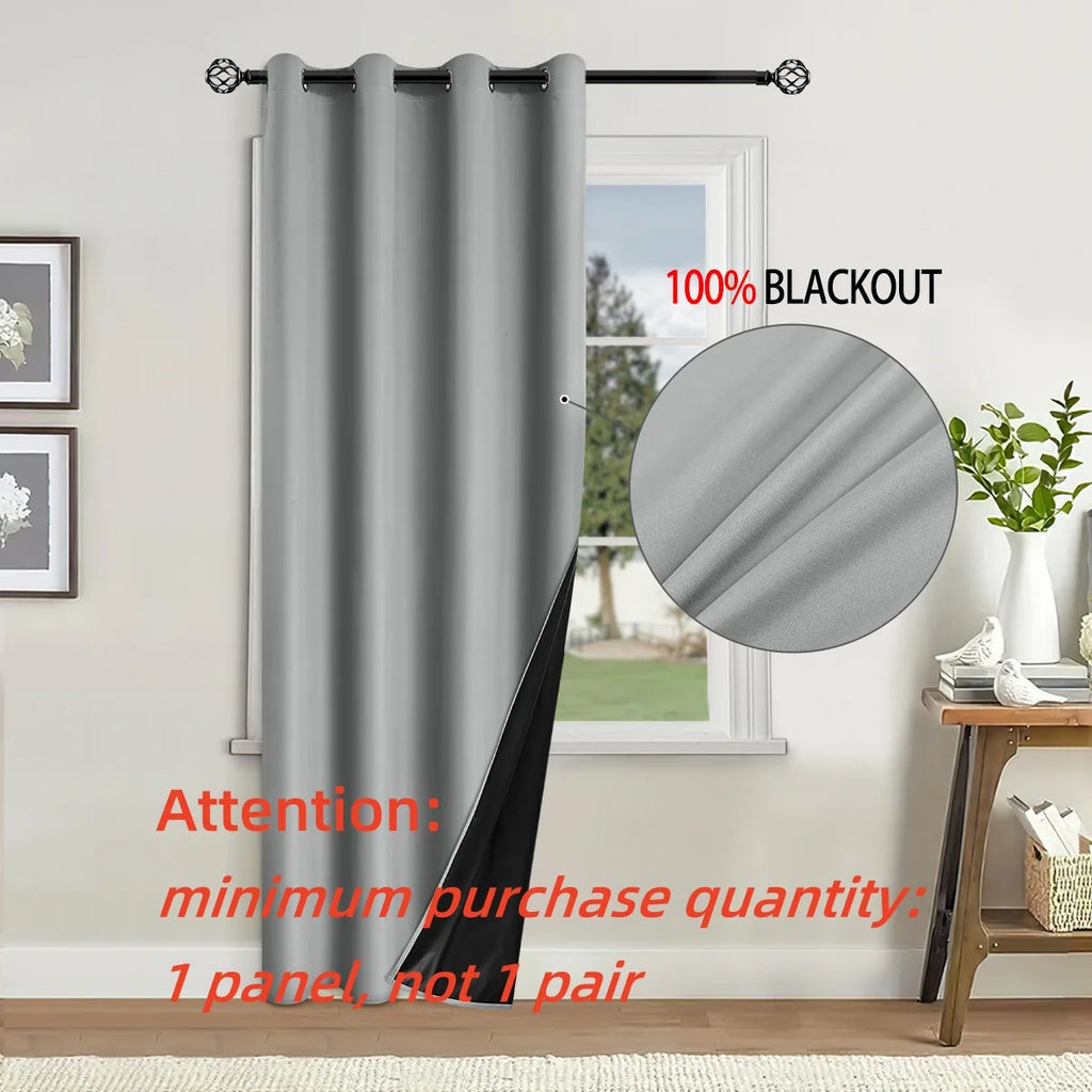 1panel Solid 100% Blackout Curtains with Grommets - Total Privacy Drapes